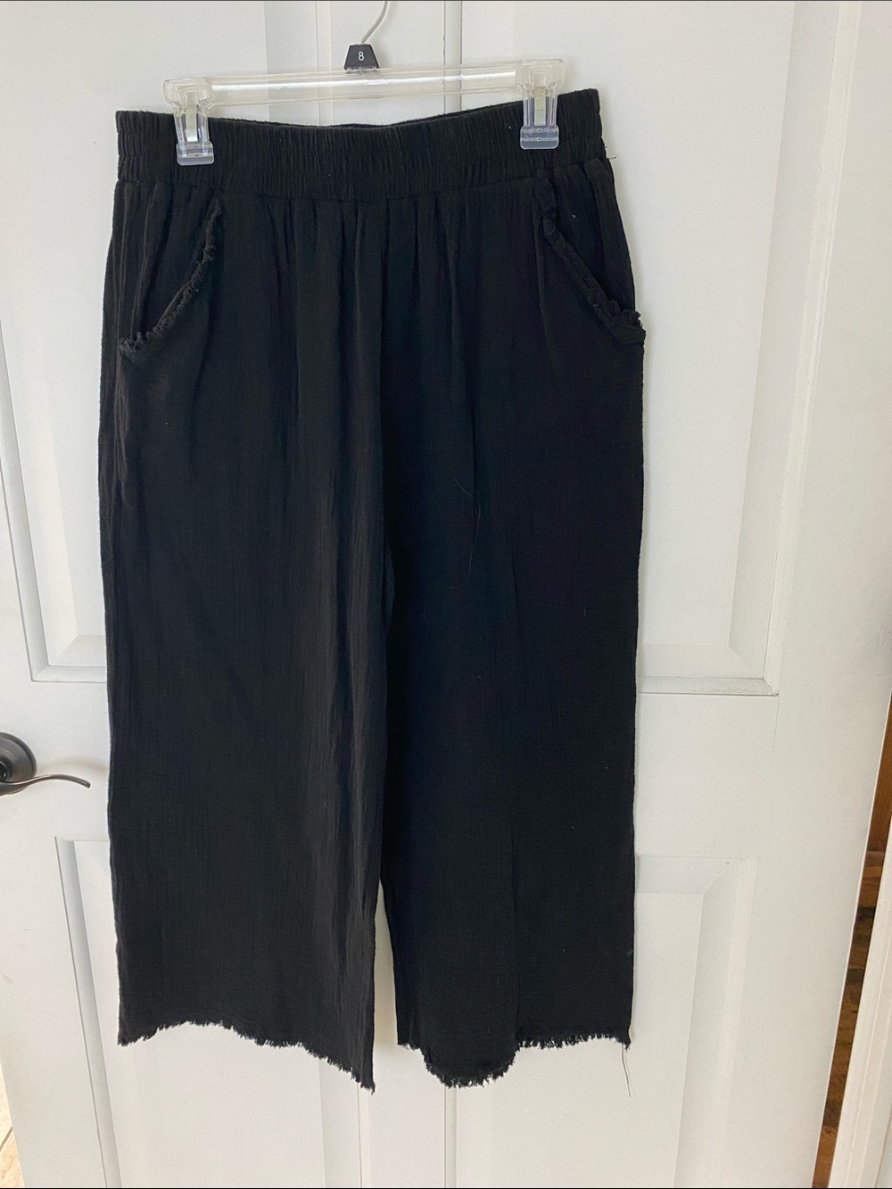 Black Elastic Waist Wide-Leg Pants